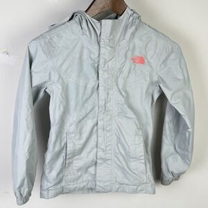 The North Face Girls S 7/8 HyVent Hooded Rain Jacket Gray Coral Lightweight